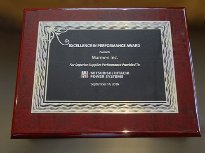 Marmen named Supplier of the Year by Mitsubishi Power Systems Americas